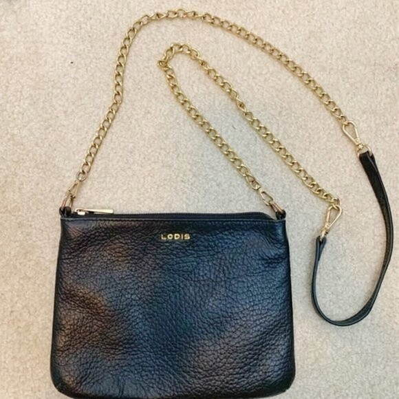 LODIS Pebbled Leather 5 in 1 Convertible Small Gold Chain Zipper CrossbodyPurse - Picture 1 of 10